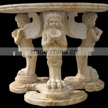 Natural Marble Top Dining Table With Angel Statues