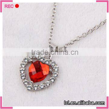 Imitation ruby necklace fashion, heart shaped love necklace wholesale