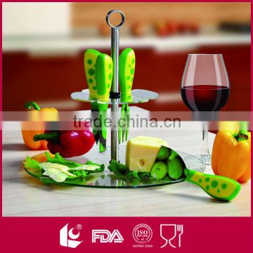 4Pcs set cheese knife with serving plate and knives stand