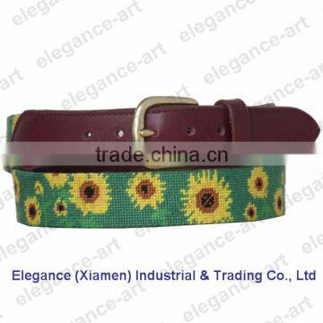 The Beautiful Sun Flower Green Needlepoint Belts for Women