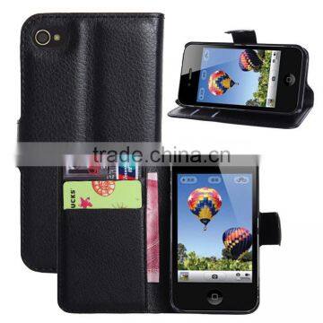 LITCHI TEXTURE Soft Wallet LEATHER Case Stand PU Leather Case For IPHONE4 4S FLIP LEATHER BUSINESS CASE MUTIFUNCTIONAL CASE