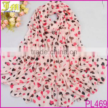 Wholesale Cheap Cute Women Chiffon Scarf Wraps Shawl Stole Soft Scarve Sweet Heart Printed Pink