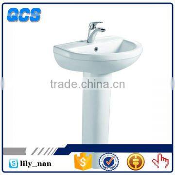 bathroom saintary D shape glaze finished pedestal ceramic basin