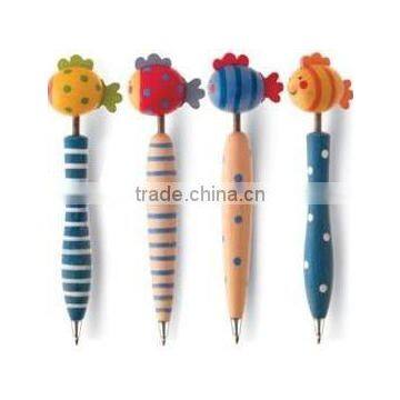 OEM design cartoon pen/pen with cartoon head/wooden pen with animal top