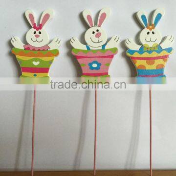 Promotion Design Good Quality Popular Easter Decoration Wooden Rabbit Picks Stick Decoration photo-2