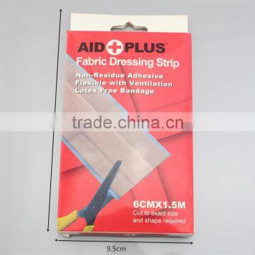 6cmx1.5m Fabric dressing strip non-residue adhesive flexible waterproof fabric adhesive for First Aid