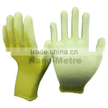 NMSAFETY 13 gauge knitted yellow nylon liner coated white PU on palm gloves for light industry