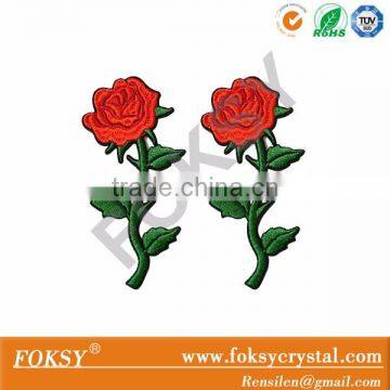 Beautiful 3D red rose embroidered patch design for clothes