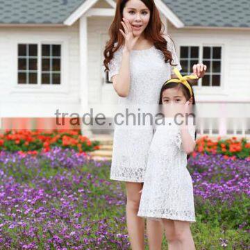 hot lady and girl slim lace short sleeve dress parent-child frock dress Mother and Daughter dress design