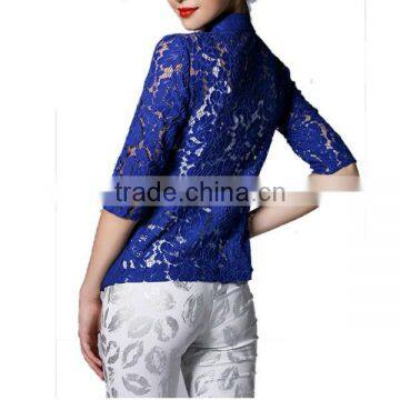 European Design Trendy Half Sleeve Back Lace Fabric Front Button Close Ladies Jacket photo-3