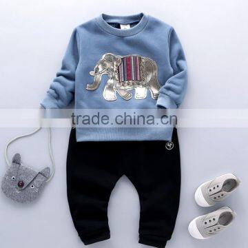 Boys Sweater Suit 2 Pcs Leisure Set Clothes With Elephant Applique photo-4