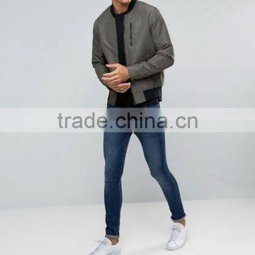 2017 High Quality New Design Durable 100% Polyester Smooth Woven Grey Rib Cuffs Running Casual Men Motorcycle Jacket photo-4