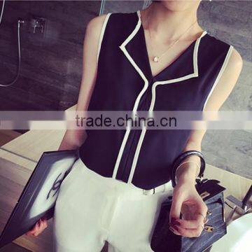 2017 New Summer V-neck t Shirt Sleeveless Chiffon for Women Were Thin photo-2