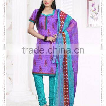 Purple and Blue Cool Cotton Designer Readymade Printed Suits