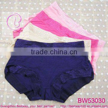 Ladies sexy high cut panties bamboo fabric solid color knicker panties with floral side