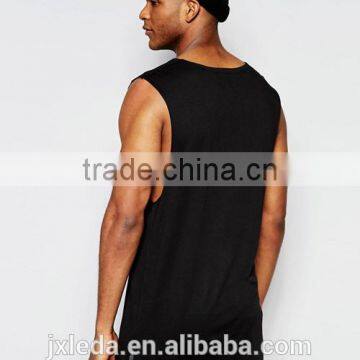 Men Summer 100% Cotton Jersey Longline Sleeveless Plain Black T-shirt Tank Tops OEM Custom photo-2