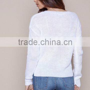 MGOO New Arrival Women V Neck Sweaters Split Long Sleeves Knitted Fast Fashion Tops Plain White Sweaters photo-5
