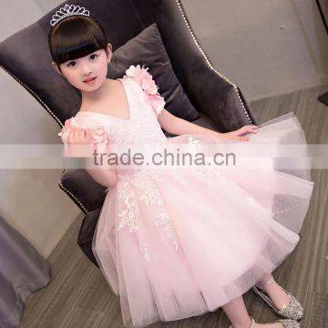 New Baby Frock Design 2017 Sleeveless Pink and Gray Embroidery Flower V Collar Vietnam Party Dresses Chiffion Wedding Dresses photo-3