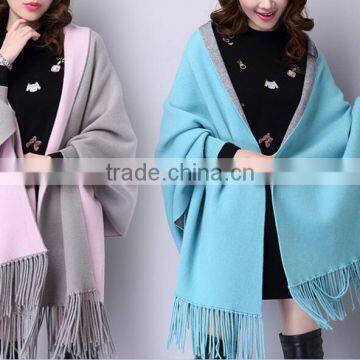 lady winter fringe wool cashmere plain knitted shawls and wraps