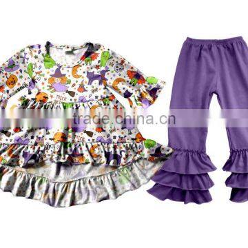 Cartoon Halloween Girls Clothing Sets of Printed Long Sleeve Baby Wholesale Ruffle Clothes photo-3