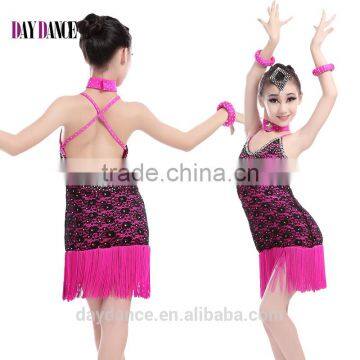 Children Kids Sexy Performance Fringed Latin Dance Dresses Girl Positive And Negative Two Wear Ballroom Dress