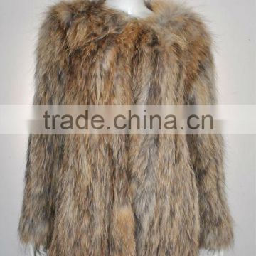 YR134 World Popular Raccoon Fur Coat /Factory Wholesale Knit Raccoon Fur Overcoat