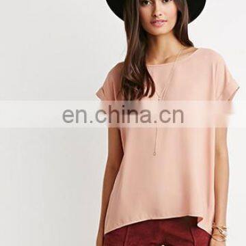 Women Fashion Short Sleeve Pink Shirt/2016 Ladies Fashion Blouses