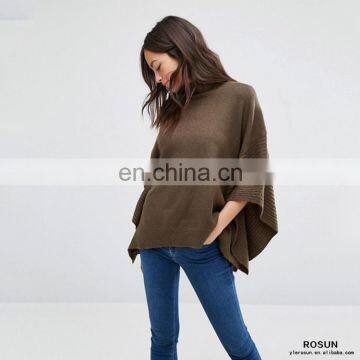 Rosun Acrylic Kidweight Rib Trim knit Poncho