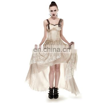 Steampunk Elastic Mesh Assymetrical Long Gown Evening Dress Q-291 photo-5