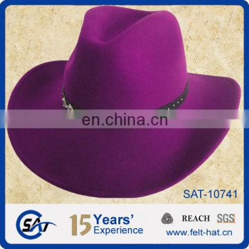 Fashion design 100% wool felt purple cowboy hat