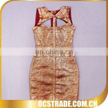 2014 wholesale foil printing cheap orange party cocktail dress