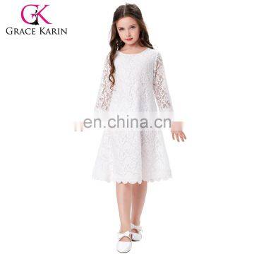 Grace Karin Children Kids Girls 3/4 Sleeve Round Neck Flower Girl Dress White Lace Dress CL010442-1