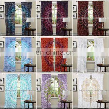 Ombre Mandala Indian Handmade Cotton Curtains 2 Valances Room Divider Panel Boho Curtains