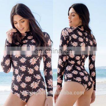 printed sun-protectived high neck rashguard one-piece long sleeves rashguard