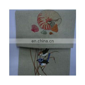 embroider scollop and birds kitchen towel yarn dye kitchen towel