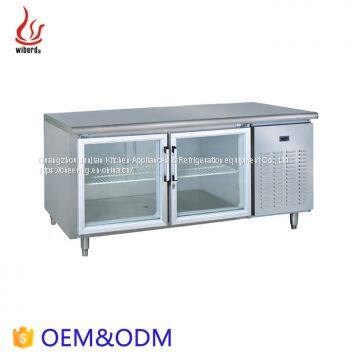 Stainless steel Glass 2-Doors Work table chiller for commercial use