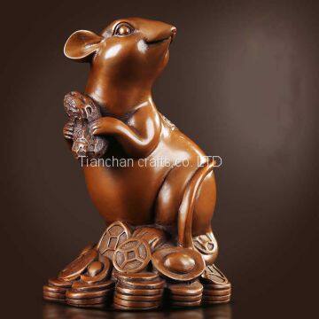 Bronze Zodiac Rat Statue 2020, Rat Statue Standing on Gold Coins Means Bring You More Money photo-3