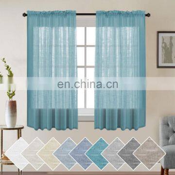 Turquoise Blue Linen Panels Casual Weave Textured Privacy Blended Window Curtains