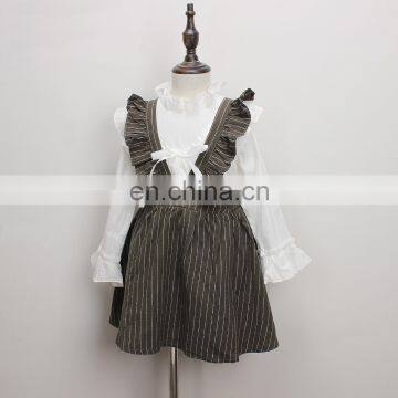 RTS Girl Kids Olive Stripe Ruffle Skirt Suspender Skirt Vintage Skirt photo-6