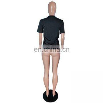 Independent Station European and American Women's Fashion Casual Black Offset Printing Letter T Shirt photo-5