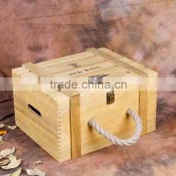 Silk printing logo natural color 6-bottle wine crate wood