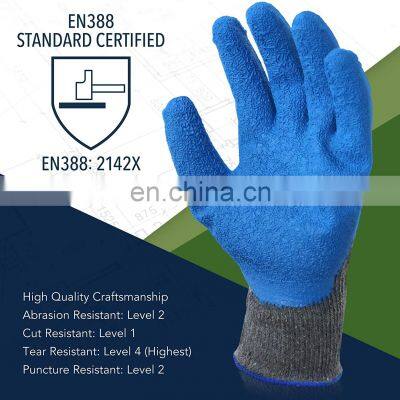 10G Poly Cotton Moisture-wicking Lining Grip Coating Gloves Textured Rubber Work Industry Gloves For Masonry Construction photo-5