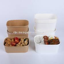 Eco friendly paper bowl with lid 500ml disposable kraft white food salad soup packaging containers