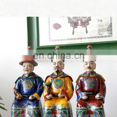Vintage Antique Style Colorful Porcelain Three Sitting Emperors Ceramic Figurines Sculptures Statues photo-3