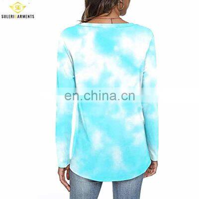 95% Cotton 5% Spandex Hot New Women T Shirts Long Sleeve Colorful Loose Casual Tie Dye T Shirts photo-4
