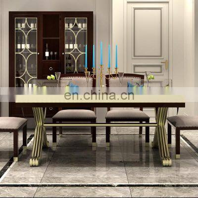 Modern Design Copper Handle Metal Decor Gold and Silver Home Furniture 6 Chairs Wooden Dining Table Sets Luxury photo-4
