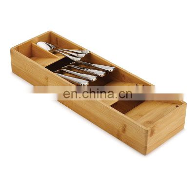 Bamboo Silverware Storage Drawer Organizer for Kitchen 5 Grids Bamboo Cutlery Tray Drawer Utensil Organizer