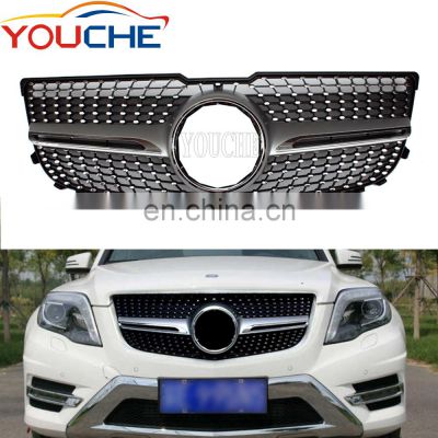 Diamond radiator style front grille mesh hood for Mercedes GLK class X204 2012-2015 ABS grill