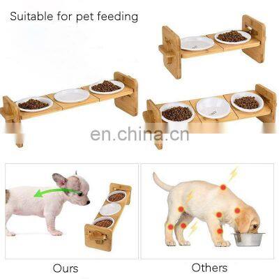 High Quality Low Price Wholesale Bamboo Pet Puppy Cat Drinking Water Food Bowls & Feeders Dogs Easy 2 in 1 Wood Stand photo-2