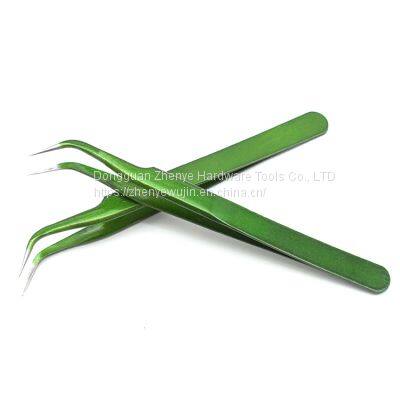Green Precision Titanium Alloy Straight Pointed Curved Nose Tweezers Electronic Parts Stainless Steel Anti-static Clip Cute Sticker